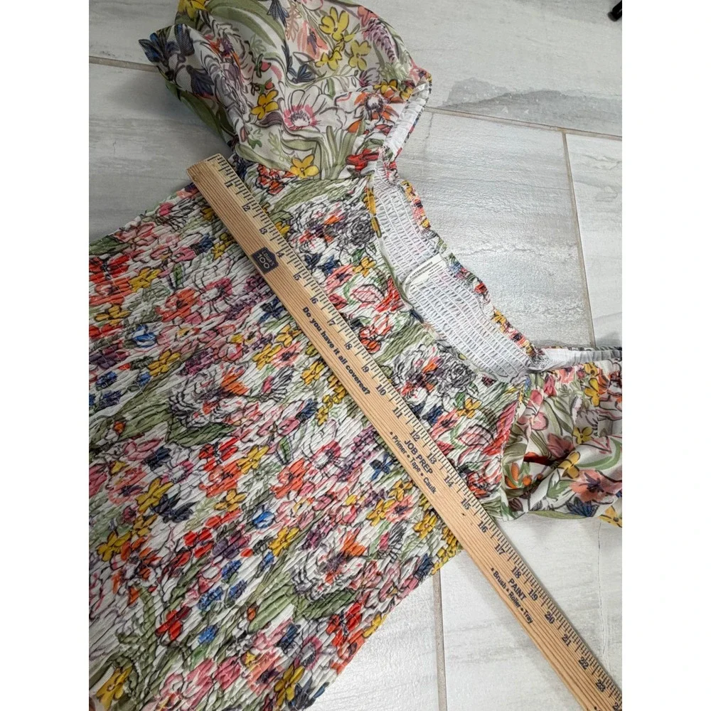 Anthropologie Smocked Floral Puff Sleeve Top Multicolor Size L OB1173576